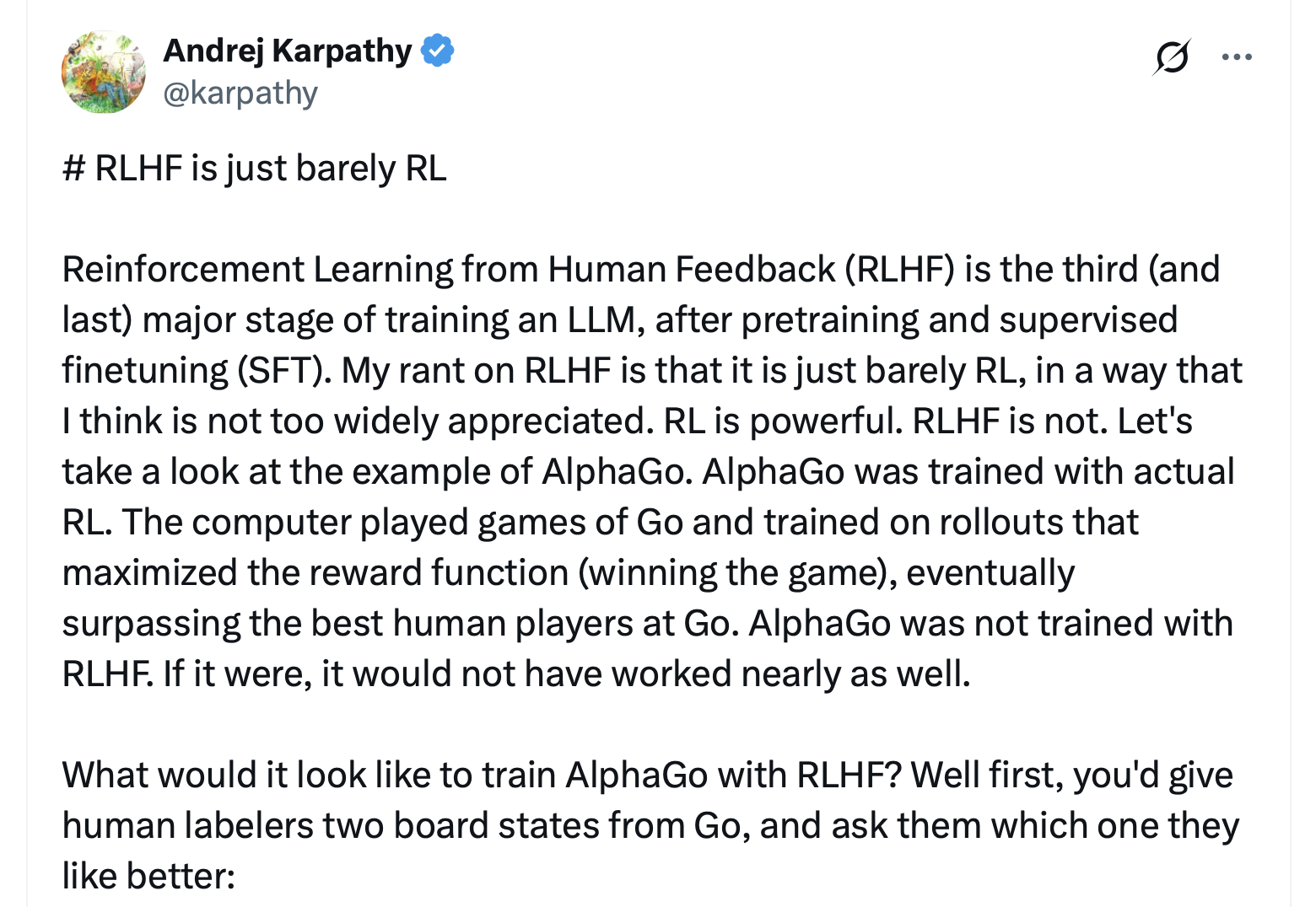 A note from Andrej Karpathy on Reinforcement Learning
